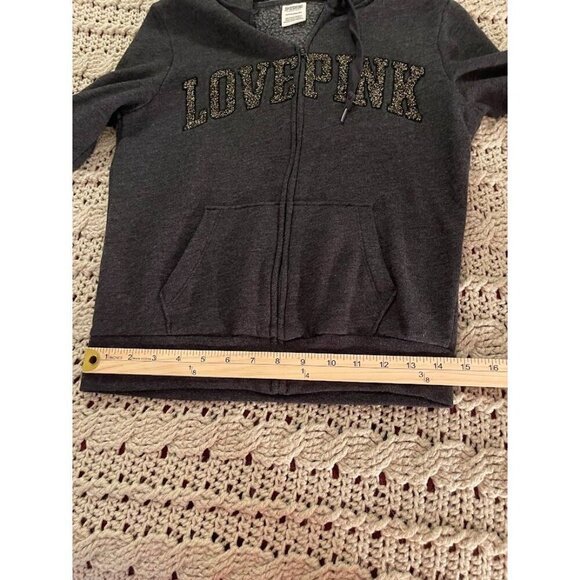 Victorias Secret PINK Love Pink‎ Charcoal Hoodie & Jogger Set XS TOP L PANTS - Picture 9 of 14
